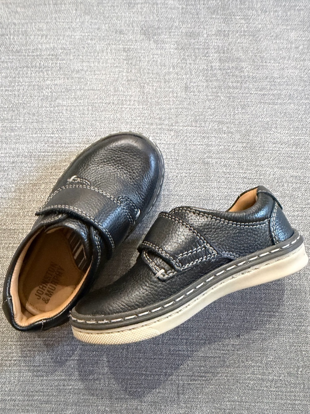 Johnston & Murphy Boys' Black Leather Velcro Dress Shoe with Cream Sole